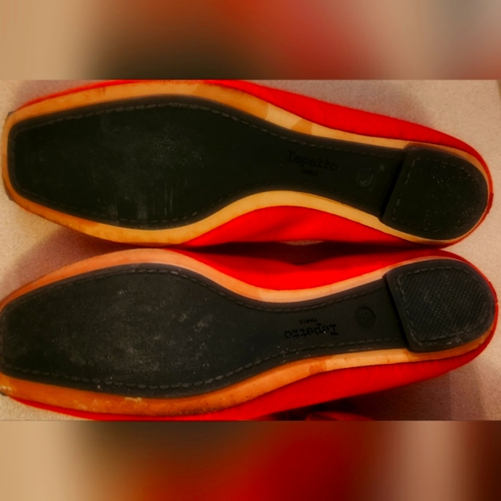 Repetto red satin and blk velvet trim ballerina flats - Picture 4 of 11